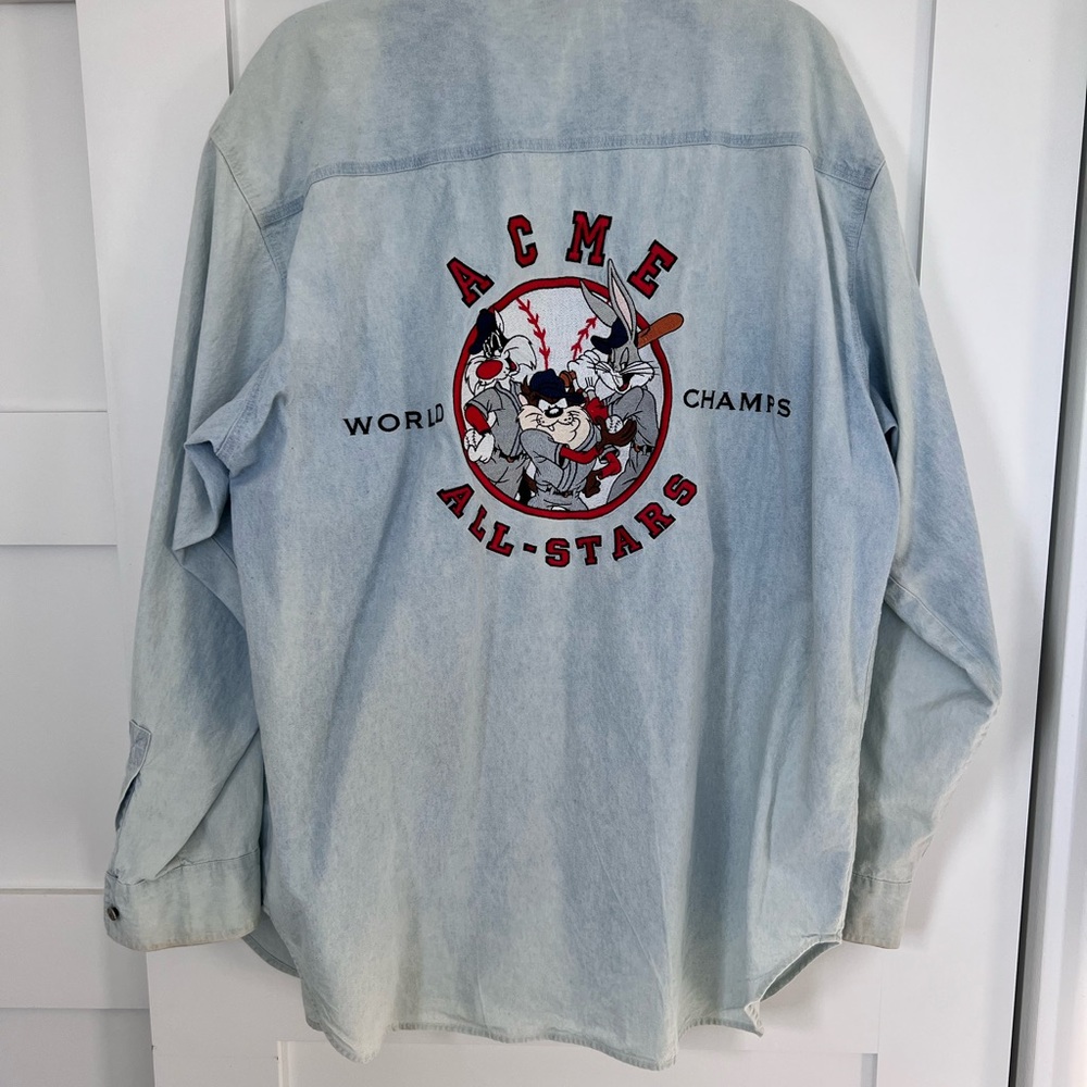 ACME Light Blue Casual Button Down Shirt with Bold Graphic